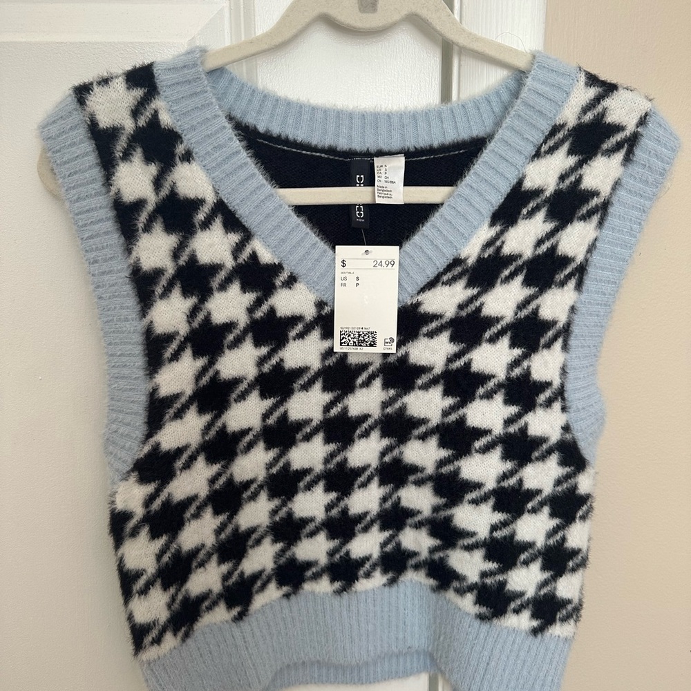H&M Blue and Black Houndstooth Thick Tank Top Sweater Vest NWT